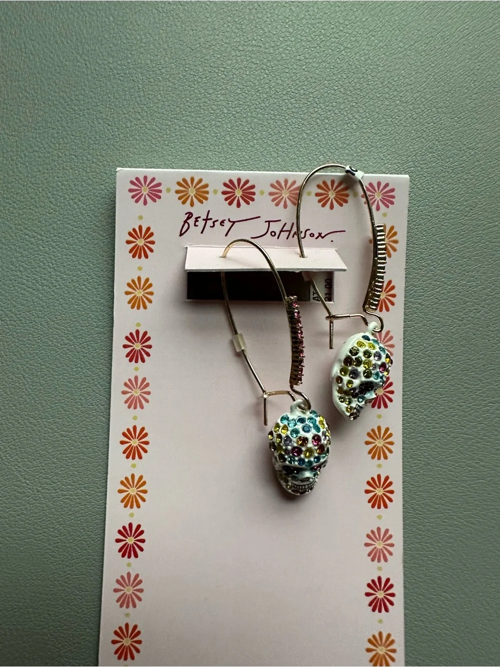Betsey Johnson Silver-Tone Skull Earrings with Multicolor Crystals - Picture 1 of 5